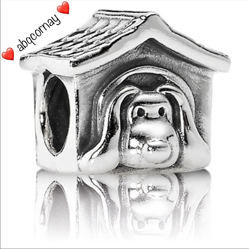 Pandora 790592EN27 Sterling Silver Doghouse Dog Animal Bead w/ Enamel Heart EUC
